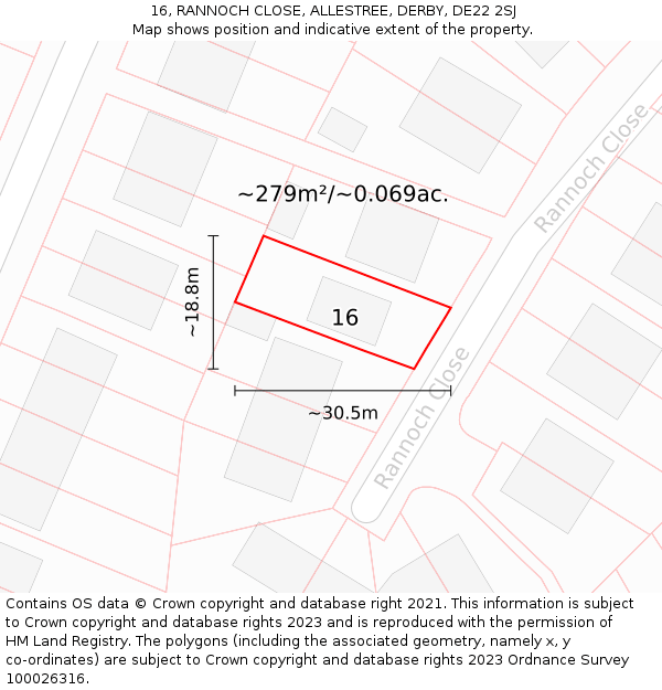 16, RANNOCH CLOSE, ALLESTREE, DERBY, DE22 2SJ: Plot and title map