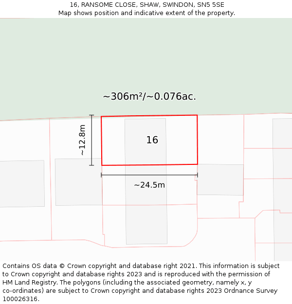 16, RANSOME CLOSE, SHAW, SWINDON, SN5 5SE: Plot and title map