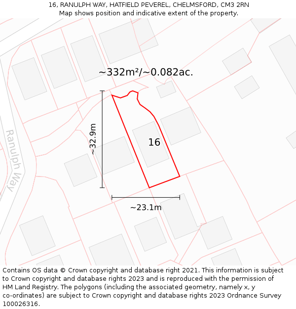 16, RANULPH WAY, HATFIELD PEVEREL, CHELMSFORD, CM3 2RN: Plot and title map