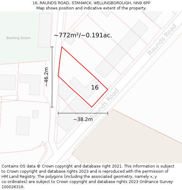 16, RAUNDS ROAD, STANWICK, WELLINGBOROUGH, NN9 6PP: Plot and title map