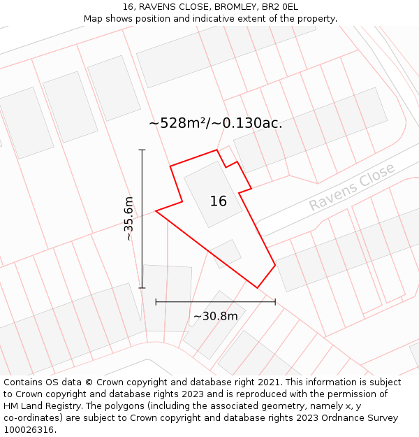 16, RAVENS CLOSE, BROMLEY, BR2 0EL: Plot and title map