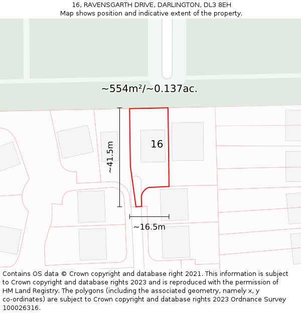 16, RAVENSGARTH DRIVE, DARLINGTON, DL3 8EH: Plot and title map