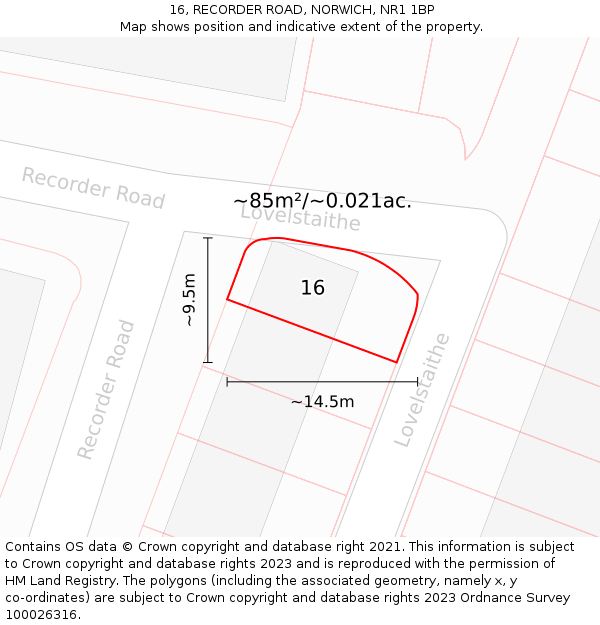 16, RECORDER ROAD, NORWICH, NR1 1BP: Plot and title map
