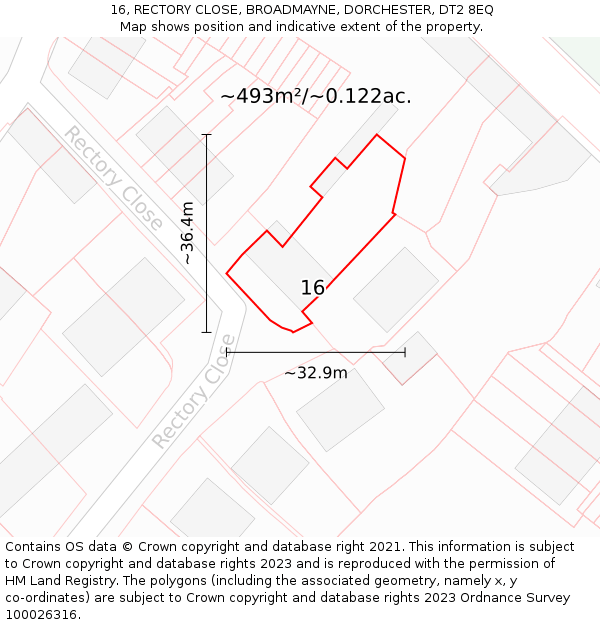 16, RECTORY CLOSE, BROADMAYNE, DORCHESTER, DT2 8EQ: Plot and title map