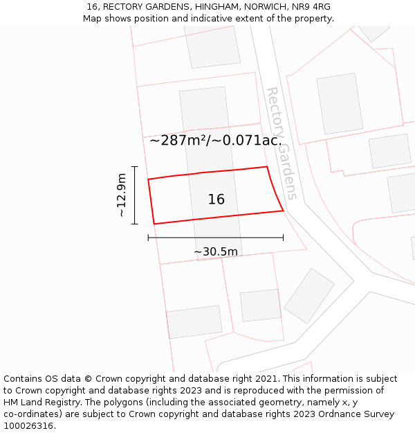 16, RECTORY GARDENS, HINGHAM, NORWICH, NR9 4RG: Plot and title map