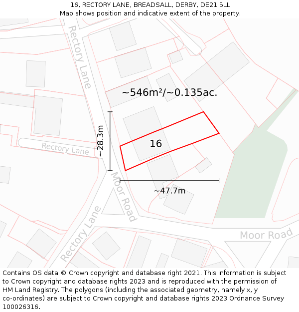 16, RECTORY LANE, BREADSALL, DERBY, DE21 5LL: Plot and title map