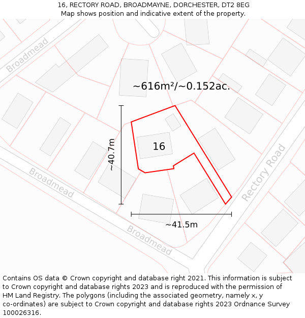16, RECTORY ROAD, BROADMAYNE, DORCHESTER, DT2 8EG: Plot and title map