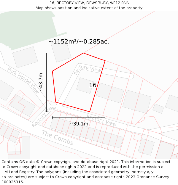 16, RECTORY VIEW, DEWSBURY, WF12 0NN: Plot and title map