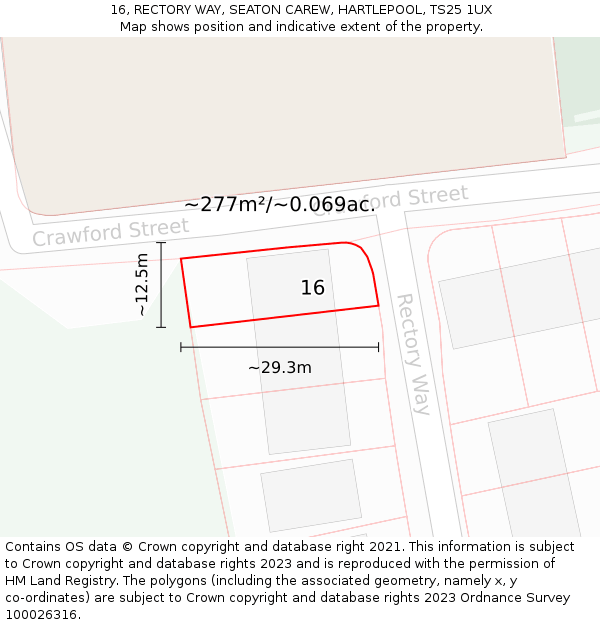 16, RECTORY WAY, SEATON CAREW, HARTLEPOOL, TS25 1UX: Plot and title map