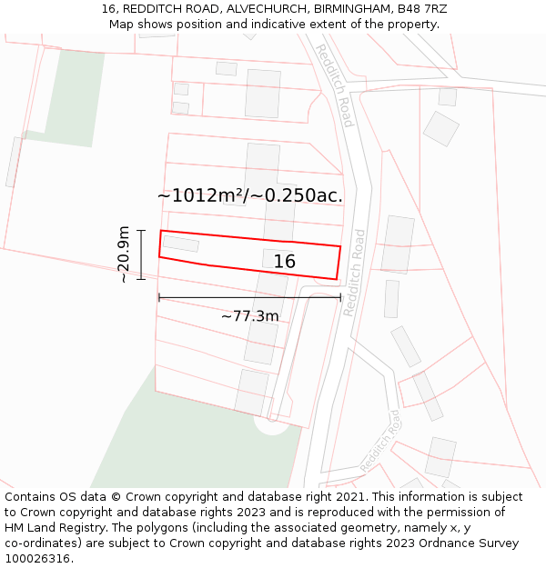 16, REDDITCH ROAD, ALVECHURCH, BIRMINGHAM, B48 7RZ: Plot and title map
