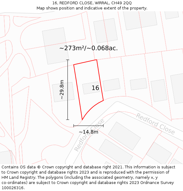 16, REDFORD CLOSE, WIRRAL, CH49 2QQ: Plot and title map