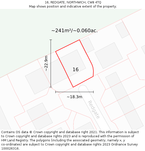 16, REDGATE, NORTHWICH, CW8 4TQ: Plot and title map