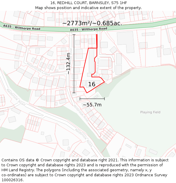 16, REDHILL COURT, BARNSLEY, S75 1HF: Plot and title map