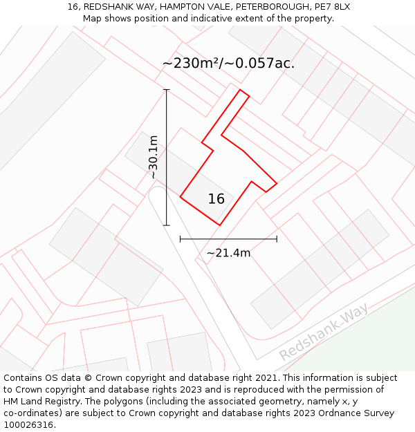 16, REDSHANK WAY, HAMPTON VALE, PETERBOROUGH, PE7 8LX: Plot and title map