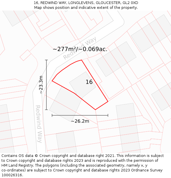 16, REDWIND WAY, LONGLEVENS, GLOUCESTER, GL2 0XD: Plot and title map