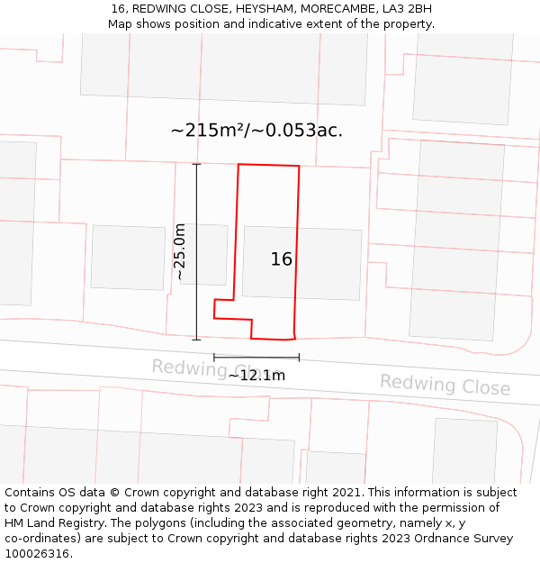 16, REDWING CLOSE, HEYSHAM, MORECAMBE, LA3 2BH: Plot and title map