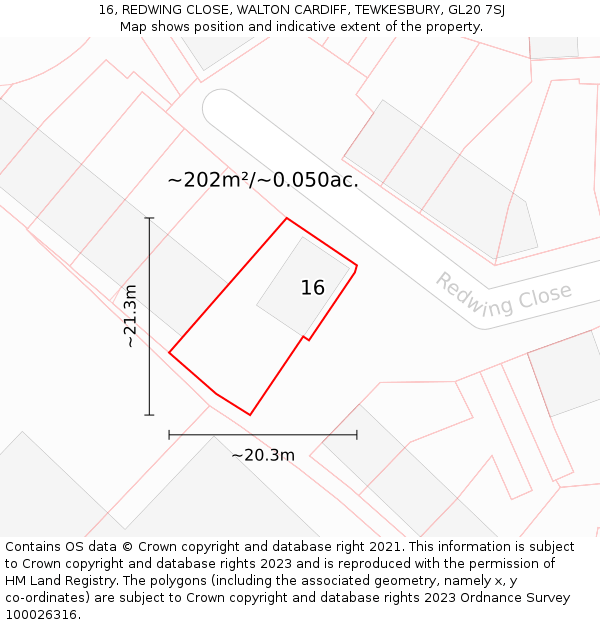 16, REDWING CLOSE, WALTON CARDIFF, TEWKESBURY, GL20 7SJ: Plot and title map