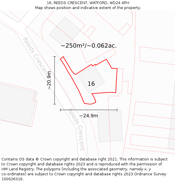 16, REEDS CRESCENT, WATFORD, WD24 4PH: Plot and title map