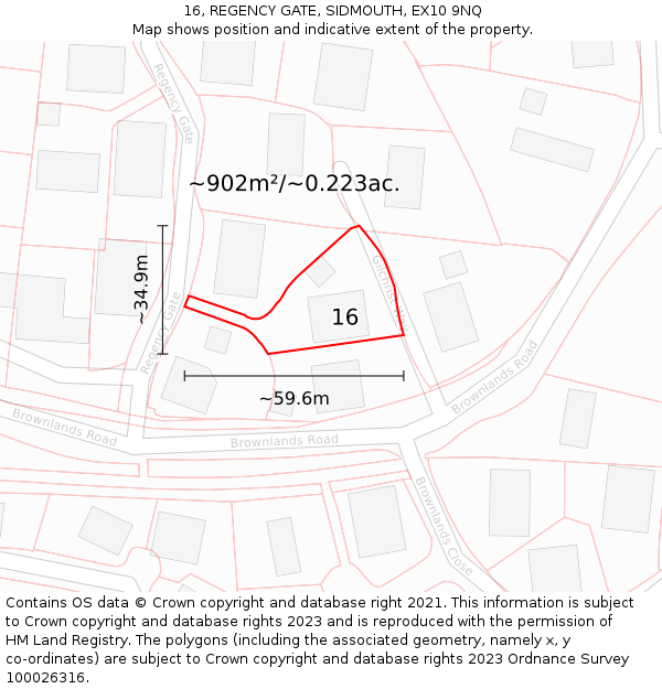 16, REGENCY GATE, SIDMOUTH, EX10 9NQ: Plot and title map