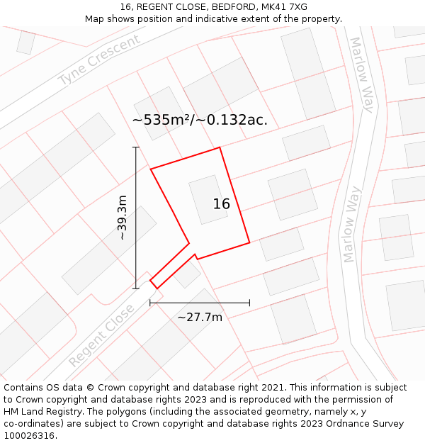 16, REGENT CLOSE, BEDFORD, MK41 7XG: Plot and title map