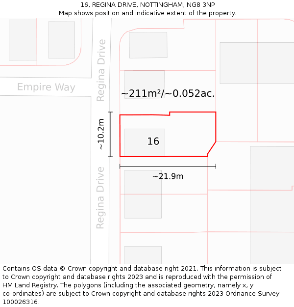 16, REGINA DRIVE, NOTTINGHAM, NG8 3NP: Plot and title map