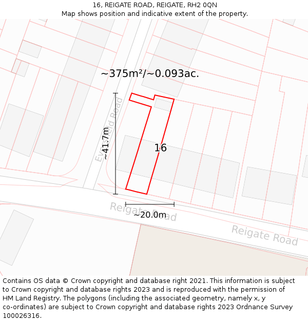 16, REIGATE ROAD, REIGATE, RH2 0QN: Plot and title map