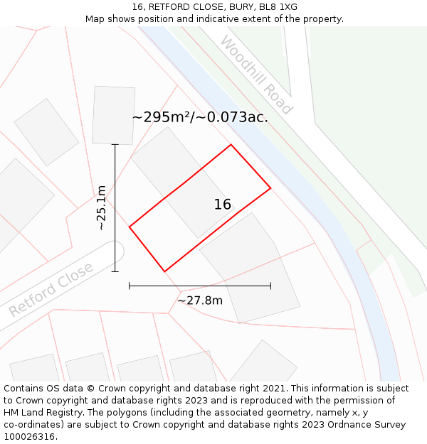 16, RETFORD CLOSE, BURY, BL8 1XG: Plot and title map