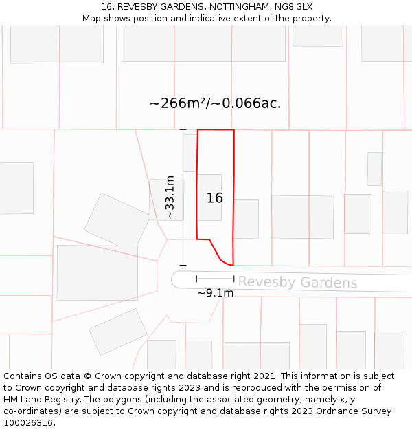 16, REVESBY GARDENS, NOTTINGHAM, NG8 3LX: Plot and title map