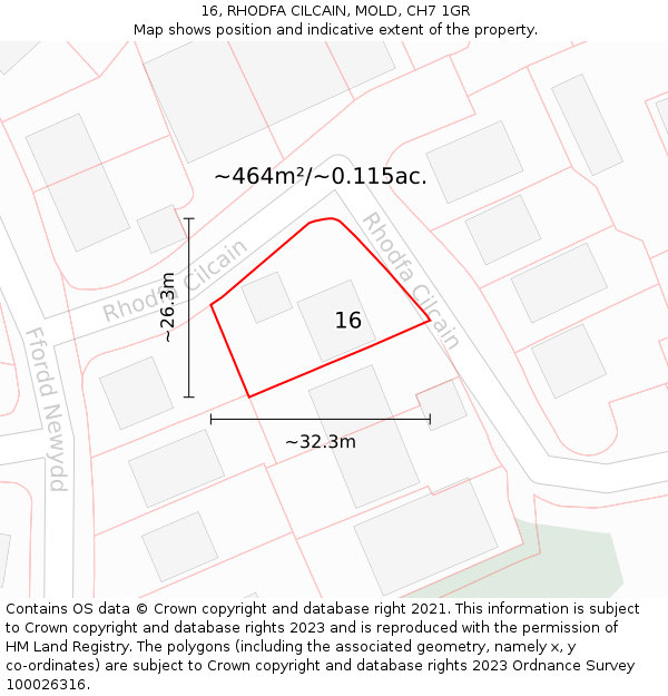 16, RHODFA CILCAIN, MOLD, CH7 1GR: Plot and title map