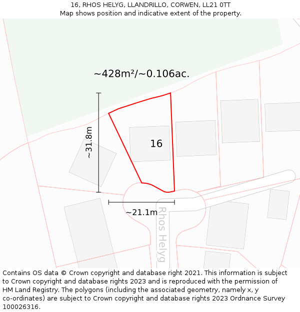 16, RHOS HELYG, LLANDRILLO, CORWEN, LL21 0TT: Plot and title map