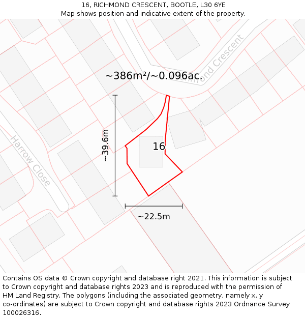 16, RICHMOND CRESCENT, BOOTLE, L30 6YE: Plot and title map