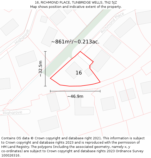 16, RICHMOND PLACE, TUNBRIDGE WELLS, TN2 5JZ: Plot and title map