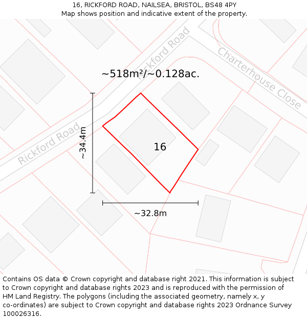 16, RICKFORD ROAD, NAILSEA, BRISTOL, BS48 4PY: Plot and title map