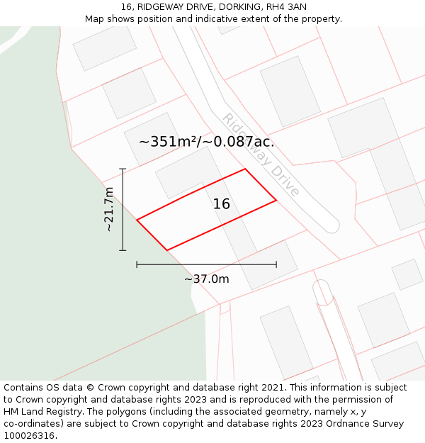 16, RIDGEWAY DRIVE, DORKING, RH4 3AN: Plot and title map