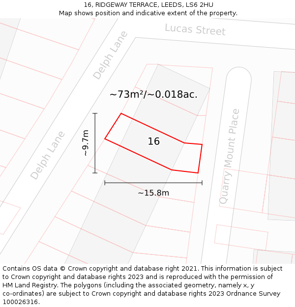 16, RIDGEWAY TERRACE, LEEDS, LS6 2HU: Plot and title map