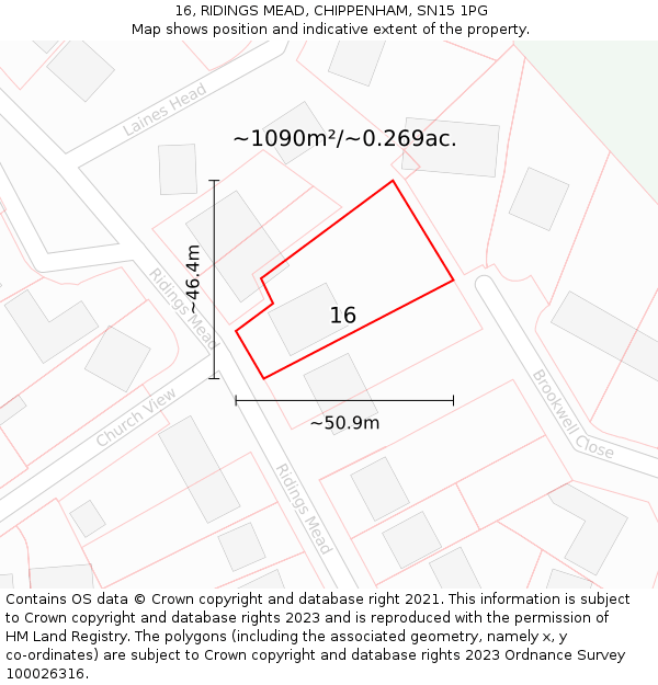 16, RIDINGS MEAD, CHIPPENHAM, SN15 1PG: Plot and title map