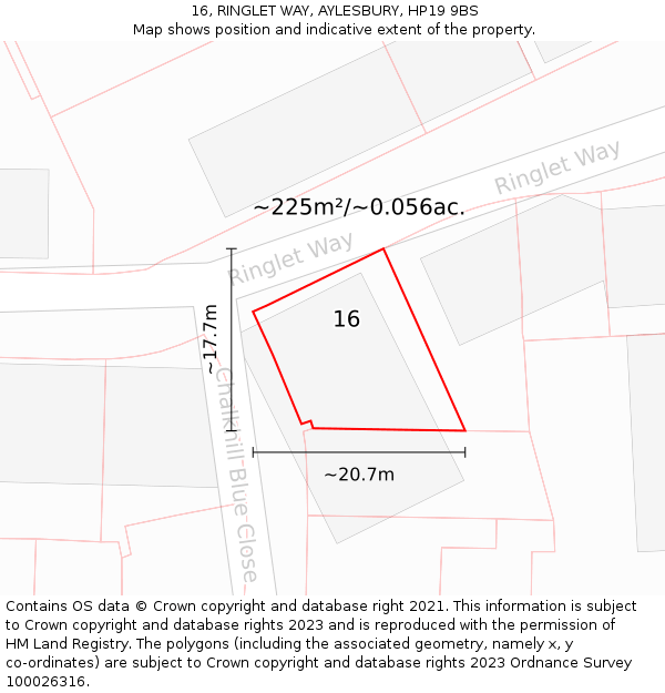 16, RINGLET WAY, AYLESBURY, HP19 9BS: Plot and title map