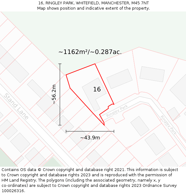 16, RINGLEY PARK, WHITEFIELD, MANCHESTER, M45 7NT: Plot and title map