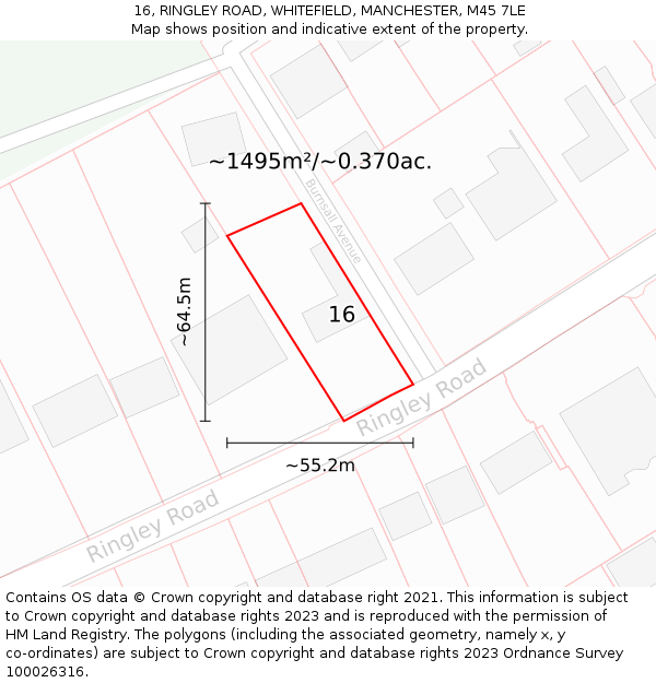 16, RINGLEY ROAD, WHITEFIELD, MANCHESTER, M45 7LE: Plot and title map