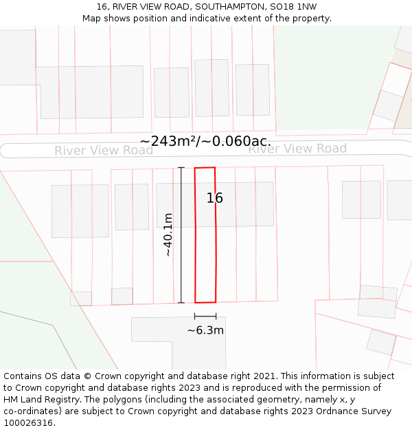16, RIVER VIEW ROAD, SOUTHAMPTON, SO18 1NW: Plot and title map