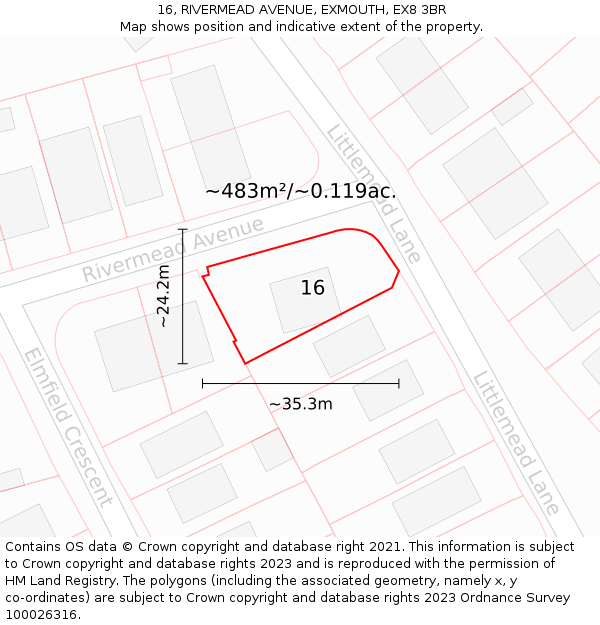 16, RIVERMEAD AVENUE, EXMOUTH, EX8 3BR: Plot and title map