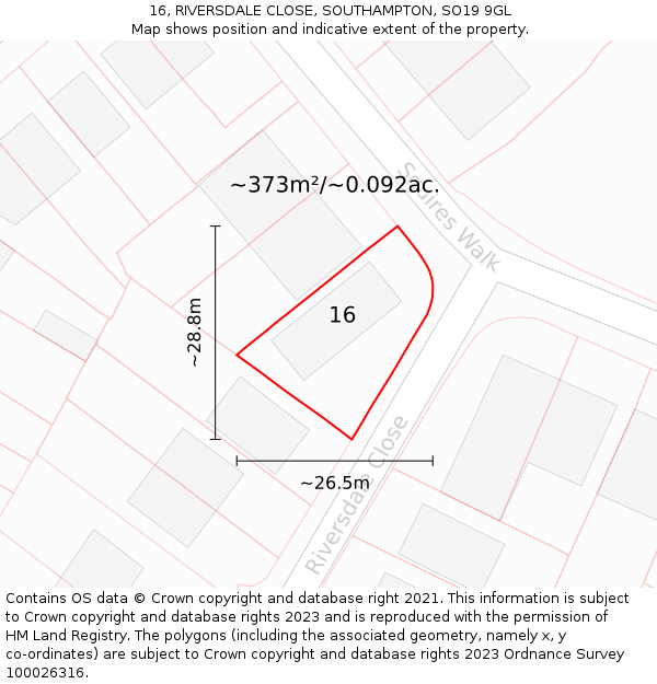 16, RIVERSDALE CLOSE, SOUTHAMPTON, SO19 9GL: Plot and title map