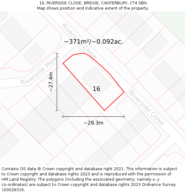 16, RIVERSIDE CLOSE, BRIDGE, CANTERBURY, CT4 5BN: Plot and title map