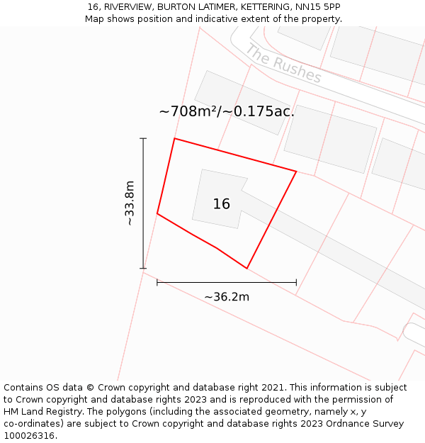 16, RIVERVIEW, BURTON LATIMER, KETTERING, NN15 5PP: Plot and title map