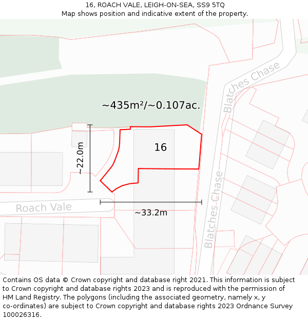 16, ROACH VALE, LEIGH-ON-SEA, SS9 5TQ: Plot and title map