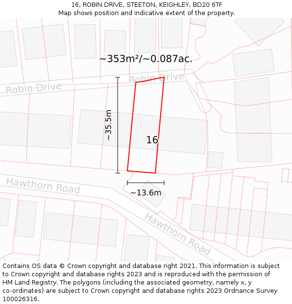 16, ROBIN DRIVE, STEETON, KEIGHLEY, BD20 6TF: Plot and title map
