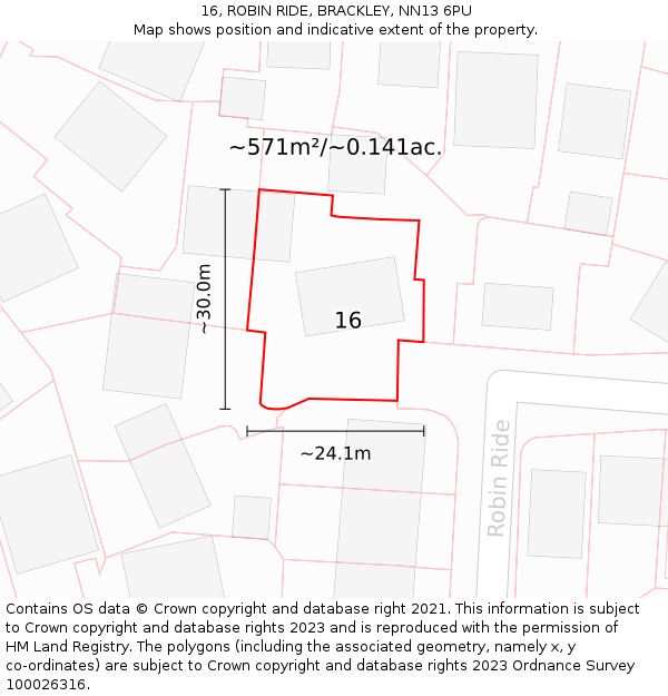 16, ROBIN RIDE, BRACKLEY, NN13 6PU: Plot and title map
