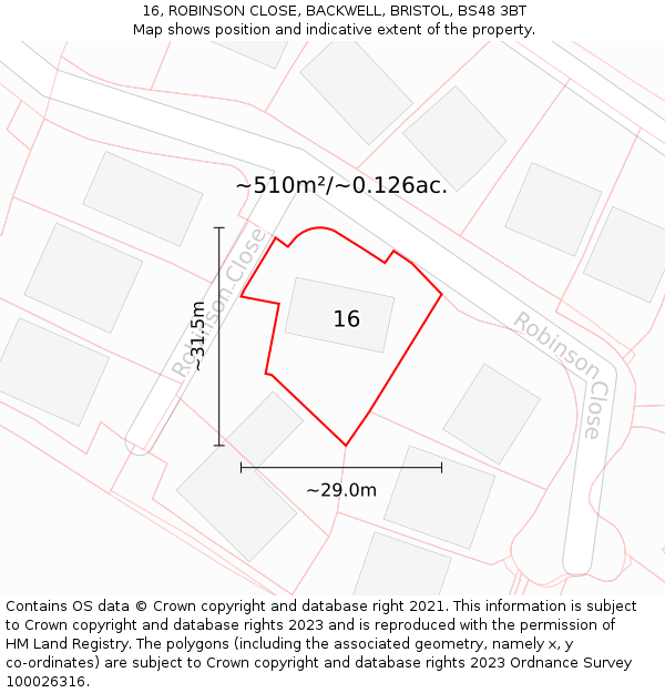 16, ROBINSON CLOSE, BACKWELL, BRISTOL, BS48 3BT: Plot and title map