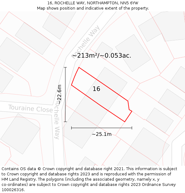 16, ROCHELLE WAY, NORTHAMPTON, NN5 6YW: Plot and title map