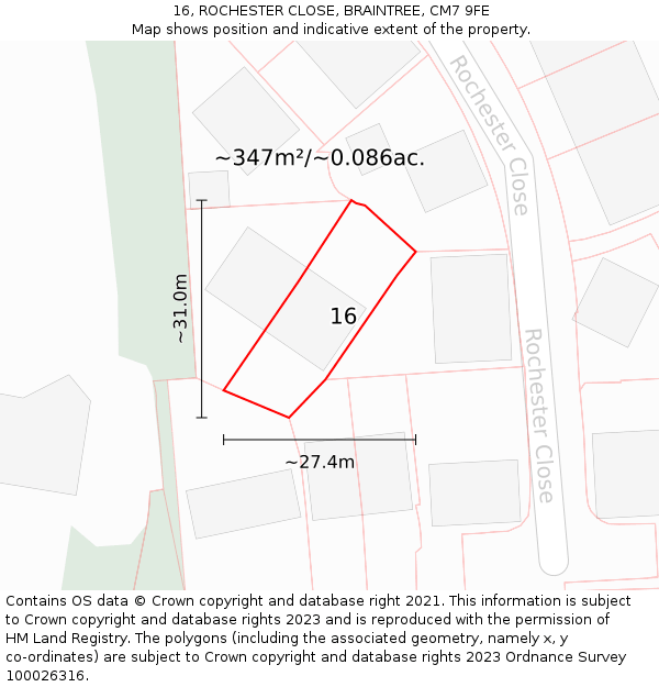 16, ROCHESTER CLOSE, BRAINTREE, CM7 9FE: Plot and title map